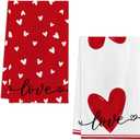 Valentines Day Kitchen Towels Set of 2, Red Heart Love Dish Towels 18x26 Inch Drying Dishcloth,Valentine Day Decorations for Home Housewarming Gifts Bathroom