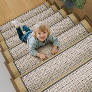 Stair Treads Non Slip Indoor 7PCS, Gray, 8" x 30" Stair Runner Rugs for Wooden Steps, Stair Carpet Treads for Kids Elders and Pets, Machine Washable Stair Mats