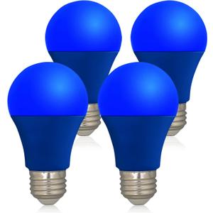 LED Blue Color Light Bulb - A19 E26 Base Blue Bulbs 9W (60W Equivalent), LED Lightbulbs Perfect For Outdoor Porch, Christmas Decoration, Party Decoration, Holiday Lighting, Halloween Decor, 4 Pack