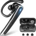 Sisism Bluetooth Headset, Wireless Bluetooth Earpiece with LED Display Charging Case, V5.3 Hands Free Noise Canceling Headphones with Dual-Mic for Computer/Laptop/Cell Phones/Home/Office/Trucker (Black)