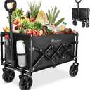 RAINBEAN Collapsible Wagon Cart Foldable Heavy Duty Folding Wagon Large Capacity Shopping Cart Utility for Camping Garden Beach Sports Fishing, Black (264lbs) (100L)