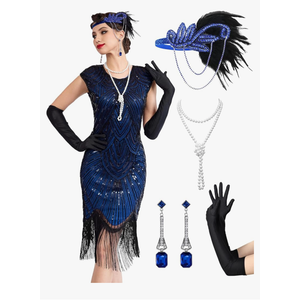 Women's Flapper Dresses 1920s Dresses for Women Great Gatsby Sequin Fringed Roaring 20s with 20s Accessories Set, Size XXL