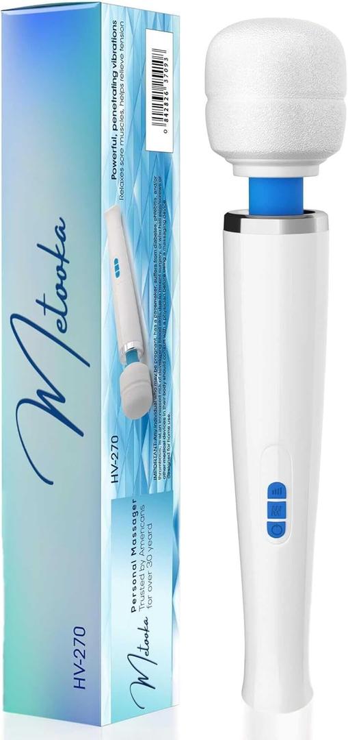 Therapeutic Cordless Massager - Powerful Massage Tool Handheld 8 Speeds 20 Patterns - Rechargeable Hand Massagers for Sore Muscles - Hand Held Massage Tool for Neck & Back (White/Blue)