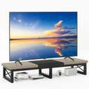 IBUYKE 45" Large TV Riser for 32-60 inch TV,Tabletop Short TV Stand with Storage and Steel Legs,Dual Screen Office Desk,Stand Riser,TV Riser Stand for Home,Bedroom,Living Room,Greige Black TVT002YB