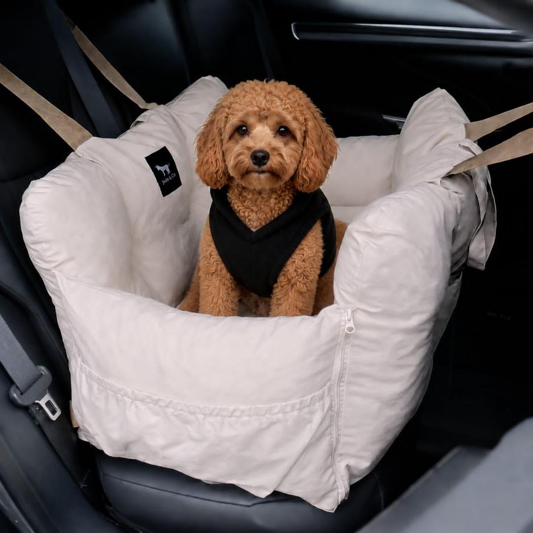 JACKO & CO - Premium Medium Dog Car Seat for Dogs 25-40lbs (Beige Medium)