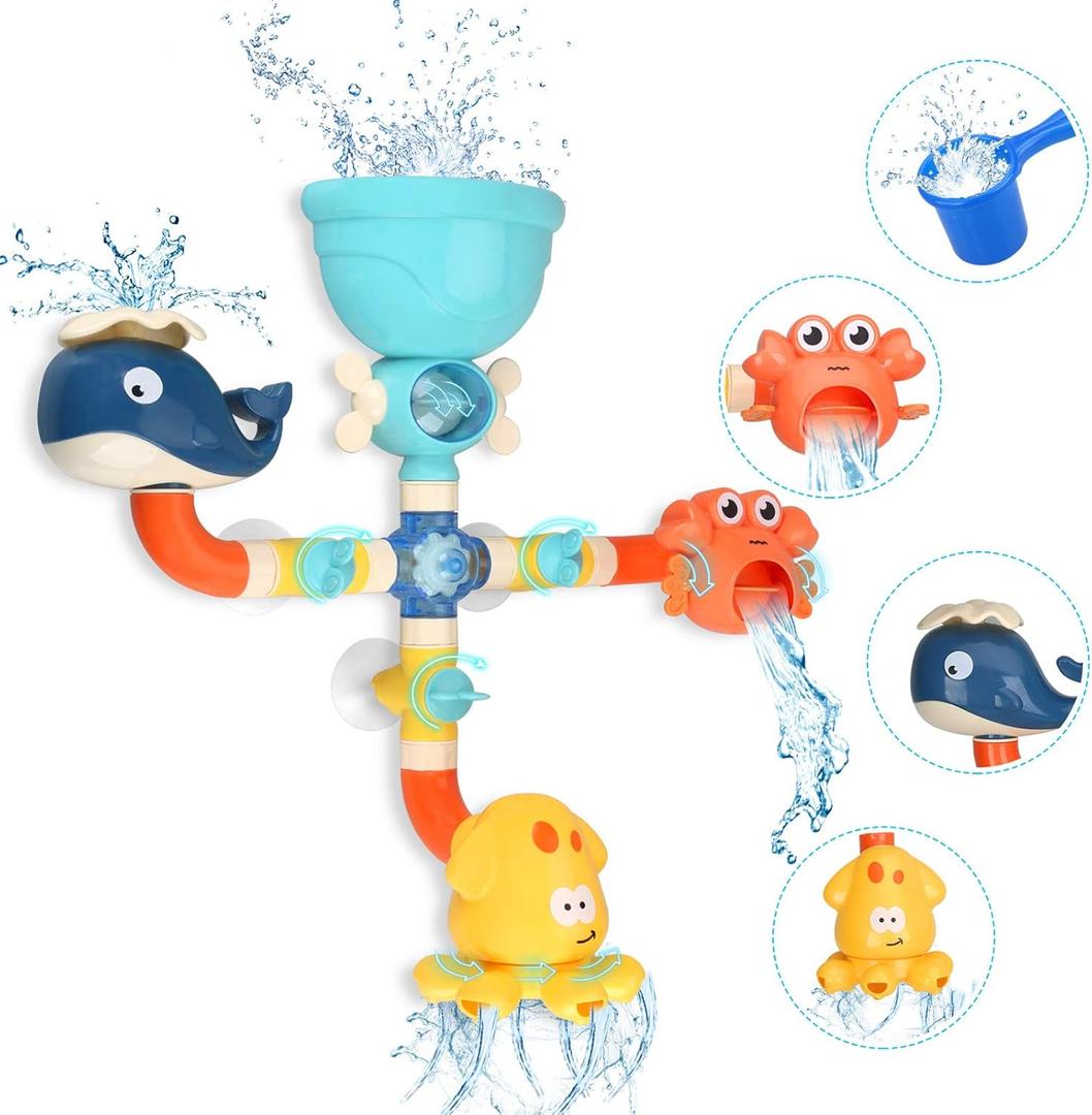 Bath Toys Bathtub Toy for Toddlers Age 2-4 Kids Bath Pipes Toys for 2 3 4 5 Years Boys and Girls Tub Water Toys with Color Box Birthday Gift