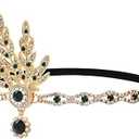 YEMYIQZ 1920s Flapper Headband Leaf Great Headpiece Tassel Roaring 20s Crystal Head Chain Wedding Bride for Women