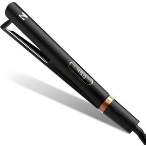Nicebay Flat Iron Hair Straightener, 1 Inch Titanium Hair Straightener & Curler, Fast Heating,5 Temp Settings, Negative Ion Technology,Travel-Friendly, Smooth Salon Design (Black Gold)