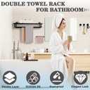 Alise Double Towel Rack for Bathroom Wall Mounted,24 Inch Bathroom Tower Holder Black Towel Rack with Double Towel Bars,SUS304 Stainless Steel Towel Bar Towel Rack with Shelf,Matte Black