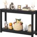 47" Farmhouse Wood Entryway Table Narrow Console Table with Storage Behind Couch Sofa Table with Shelves for Entry Way with Open Storage, Easy Assembly, Embossed Wood Grain Black