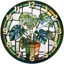 Colourful Glass Potted Plant Pattern Wall Clock 12 Inch Non-Ticking Clocks Round Wall Hanging Clock Battery Operated for Bedroom Living Room Kitchen Office