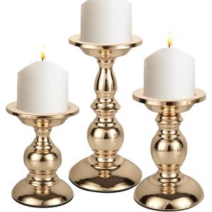 CYEAH 3 Pcs Candle Holders for Pillar Candles, Gold Candlestick Ideal for 3" Pillar Candles, Candlestick Holders Stand Centerpieces Decoration for Wedding, Party, Home, Spa, Reiki, Votive Candle