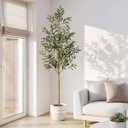 FLOWORLD 6FT Olive Trees Artificial Indoor, Tall Faux Olive Tree 6FT (72in) with Natural Wood Trunk & Realistic Olives, Stable Base, Pet Friendly Artificial Plant for Home Office, Living Room, Outdoor