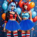 Halloween Costume Accessories Include Womens Tulle Tutu Headband Bow Ties Stretchy Striped Socks for Adults Cosplay (Blue)