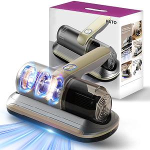 PATO Mattress Vacuum Cleaner, Wireless Handheld Bed Vacuum Cleaner with UVC Light, HEPA Filter and Ultrasonic Vibration, 12KPa, Suitable for Beds, Sofas, Car Seats, Carpets (Golden)