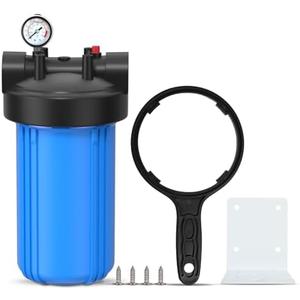 PUREPLUS Whole House Water Filter Housing, 10"x4.5" Sediment Cartridge Universal Housing, Pre-Filtration System, with Pressure Gauge, 1" NPT Port