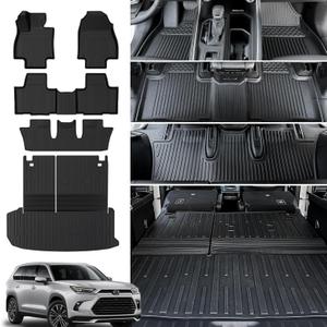 Floor Mats Cargo Mat with Backrest Mat for 2024 2025 2026 Toyota Grand Highlander 7 Seat Car Mat Accessories, All Weather TPE Cargo Liner Trunk Mat (Grand Highlander-Full Set)