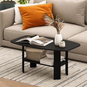Furinno Simple 2-Tier Coffee Table, Black Center Table wih Open Shelf, Side Table Tabletop with Soft Edges, for Living Room, Home Office, Black Espresso, 2-Tier, 35.4"wide