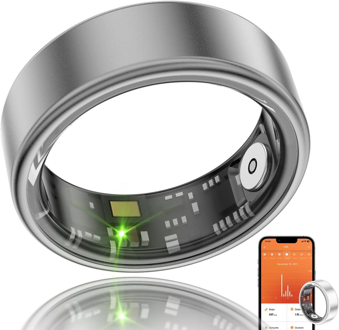 Smart Ring Health Fitness Tracker, Size First with Sizing Kit, Activity & Sleep Tracker/Stress/Heart Rate Monitor, Waterproof Smart Ring for Men/Women, No App Subscription (Black, 7)