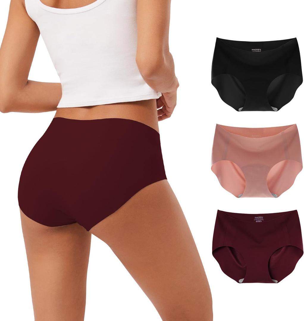 INNERSY Women's Seamless No Show Hipster Panties Invisible Light Underwear 3-Pack (RedWine) XL