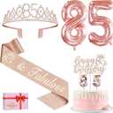 85th Birthday Party Decorations, Including 85th Birthday Sash and Crown, Cake Topper and Candles, Number Balloons, 85 Year Old Decorations Gifts Idea