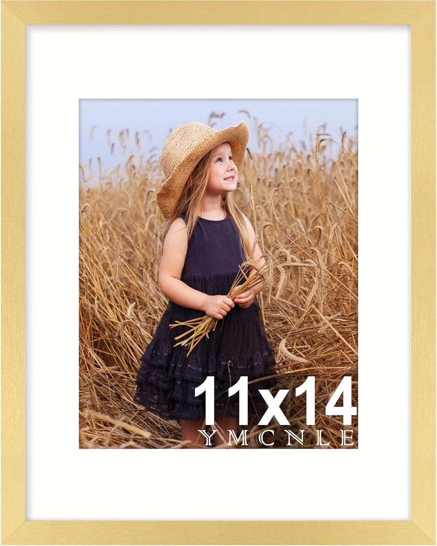 3 x 11x14 Picture Frame, Display 8X10 Picture Frames with Mat or 11x14 without Mat, Wall Mounting Display Photo Frames, Gold