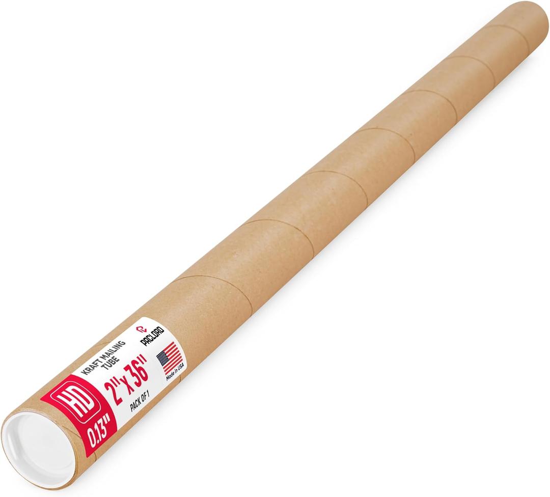 2" x 36" Heavy-Duty Reinforced Cardboard Mailing Tube, Pack of 1 Tube with 2 Caps Secure USPS Approved Great for Shipping and Storing of Prints, Artwork, Posters or Documents