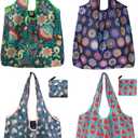 Tote Bag, 4 Pack 50Lbs Reusable Grocery Bags Gift For Women, Bulk Foldable Shopping Totes With Handles, Stylish Large Boho Tote Bags, Portable Market Cloth Storage Bags, Lightweight Heavy Duty