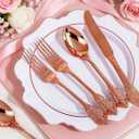 WDF 120Pieces Rose Gold Plastic Silverware - Heavy Duty Rose Gold Plastic Cutlery Set - Disposable Utensils - Flatware Includes 40 Forks, 40 Spoons, 40 Knives for Wedding Party Birthday
