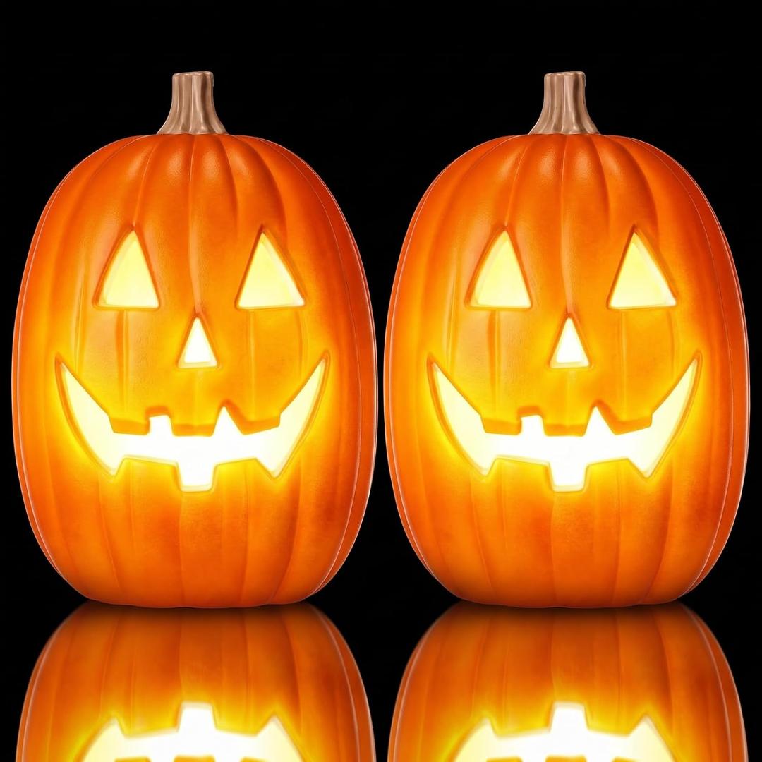 Halloween LED Jack-O Lanterns, Warm, 17.3x10.6x8.7 Inch, Classic
