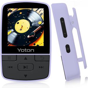 Yoton MP3 Player with Bluetooth 5.2, Expandable to 64GB, Mini Size, HiFi Music, with Sports Clip, Independent Volume Control, FM Radio, Includes Headphones (Purple, TF Card is not Included)