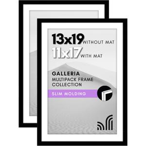 Americanflat 13x19 Picture Frame with Polished Plexiglass - Set of 2 - Use as 11x17 Frame with Mat or Display 13x19 Photo Without Mat - Galleria Collection - Picture Frames for Wall Display - Black