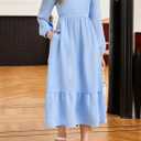 blibean Tween Girls Tie Back Dresses Embroidery Sleeve Size 6-15 Years (Blue, XL)