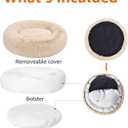 Amazon Basics Washable Donut Pet Bolster Faux Fur Bed with Removable Cover, Anti-Slip Bottom for Dog, Beige, 23" x 23"