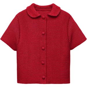 Tanming Womens Cardigan Sweaters Soft Chunky Knit Top Short Sleeve Button Loose Outerwear Sweater (Large, Red)