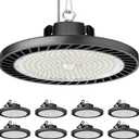 8 Pack LED High Bay Lights 200W, 30000LM 6500K UFO High Bay Led Shop Lights AC100-277V with Plug Industrial Warehouse Workshop Factory Barn Garage Area Lighting Fixture
