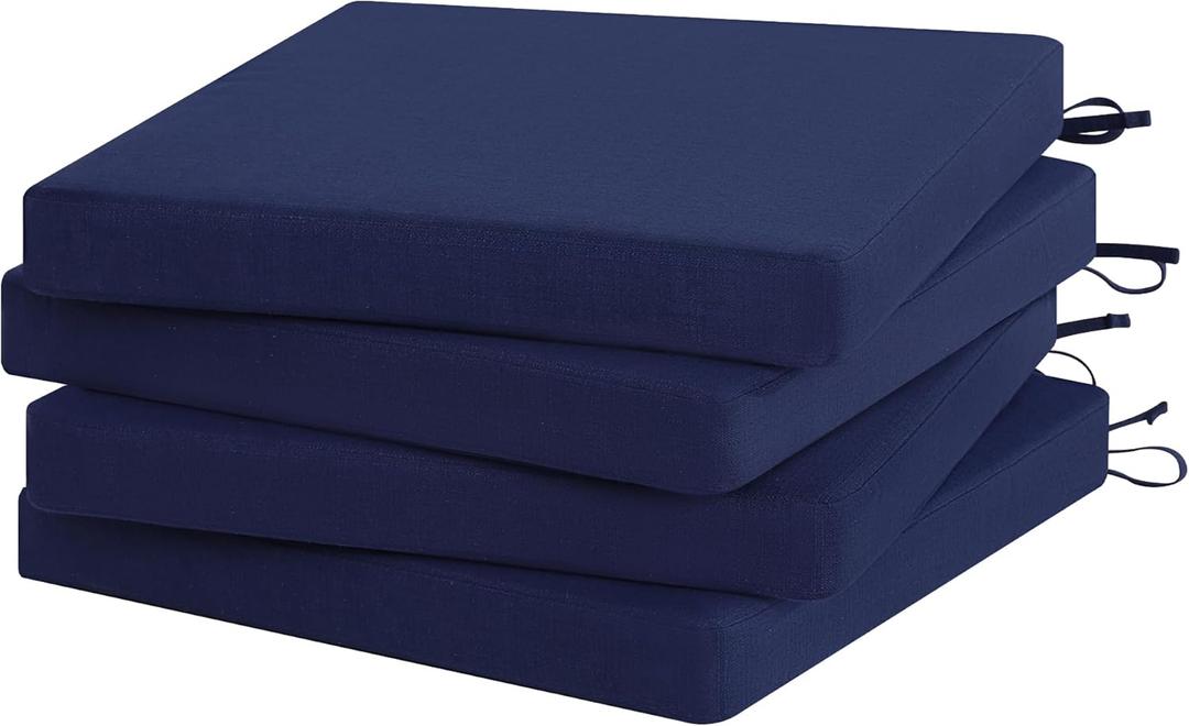 Favoyard Outdoor Chair Cushion Set of 4 Rainproof & Color Fade Resistant 19 x 19 x 2 in Square Corner Patio Furniture Cushions with Waterproof Hidden Zipper Attach Ties for Dining Table Chairs Seats (Blue)