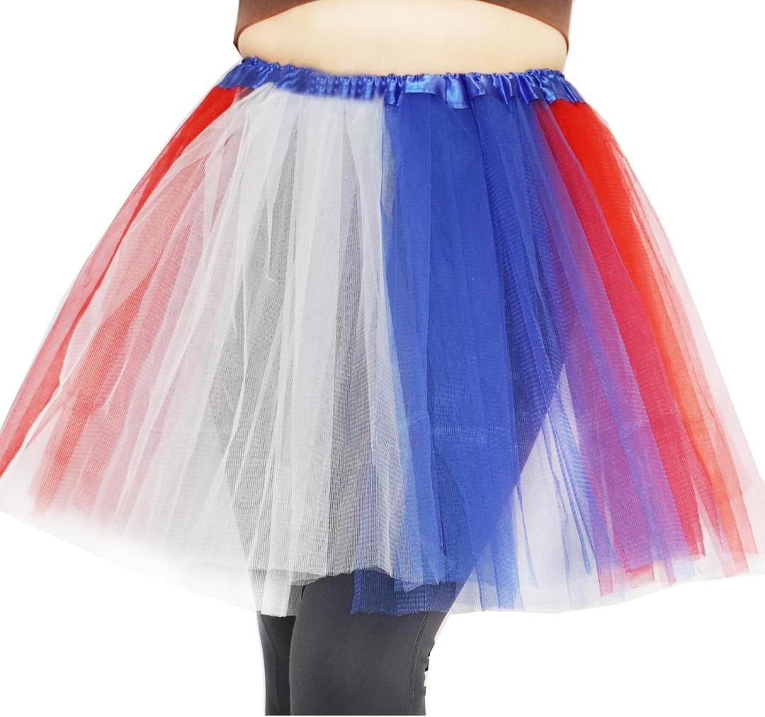 2 x Plus Size Women Adult Red White Blue Running Tutu Skirt,Teens 4th of July Tutu L/3XL USA Star Tulle Skirt Patriotic Costume
