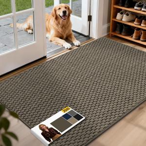 JSEI Dirt Trapper Door Mat 32"x48", Non-Slip Entryway Rugs Doormat Indoor, Washable Absorbent and Stain Resist Welcome Floor Mat for Front Door, Dog Door Mat, Dirty Wet Shoes & Paws, Greyish Brown