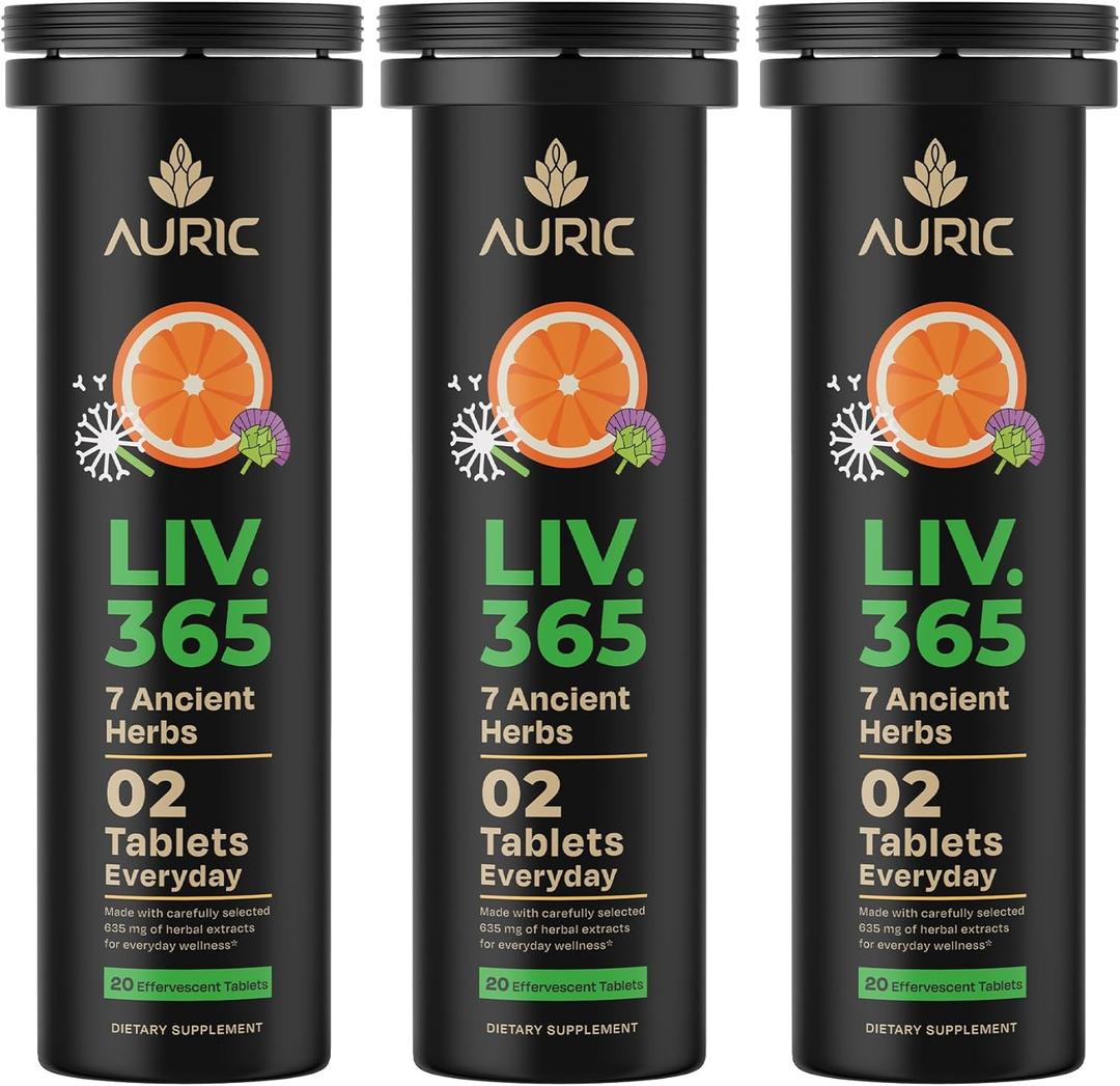 Auric Herbal Liver Support Supplement | Milk Thistle (Silymarin), Turmeric, Garlic, Ginger for Liver Health | Advanced Detox & Cleansing Formula for active Liver | 60 Tablets | Plant Based Gluten-Free (20 Count (Pack of 3))