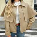 Tankaneo Womens Cropped Trench Coat Casual Lapel Single Breasted Cape Sleeve Short Jacket 2025 Fall Fashion Outerwear, S