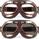 Lievermo Vintage Helmet Goggles 2 Pack Motorcycle Dirt Bike ATV Goggles Vintage Pilot Aviator Cruiser Scooter Off Road Motorcross Eyewear Glasses Dustproof Windproof for Men Women (Smoke+Clear)