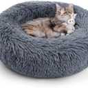 Rabbitgoo Cat Beds for Indoor Cats, 20 inches Cat Bed Machine Washable, Fluffy Round Pet Bed Non-Slip, Calming Soft Plush Donut Cuddler Cushion Self Warming for Small Dogs Kittens, Dark Grey, Medium