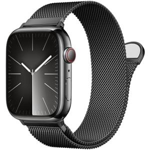 Stainless Steel Milanese Loop Compatible with Apple Watch Band 46mm 42mm 44mm 45mm 49mm men and women, Magnetic Clasp Replacement for iWatch Bands Ultra Series 10 9 8 7 6 5 4 3，black