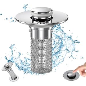 Bathroom Sink Drain Strainer, Pop Up Sink Drain Filter with Removable Stainless Steel Filter Basket Hair Catcher, Bathroom Sink Drain Stopper, for Us Bathroom Sink Stopper Replacement (1pcs)