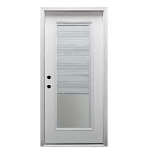 National Door Company ZFS686BLFS28R Fiberglass Smooth, Primed, Right Hand Inswing, Exterior Prehung Door, Clear Glass Internal Blinds, Full Lite, 32"x80"