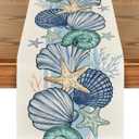 Artoid Mode Sea Shell Starfish Summer Table Runner,Spring Ocean Kitchen Dining Table Decoration for Home Party Decor 13x108 Inch