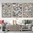 Large Flowers Wall Art for Living Room Natural Wood Float Framed Art Set of 3 William Morris Floral Canvas Pictures Vintage Artwork Botanical Canvas Poster Prints for Bedroom Wall Decor 24"X36"X3