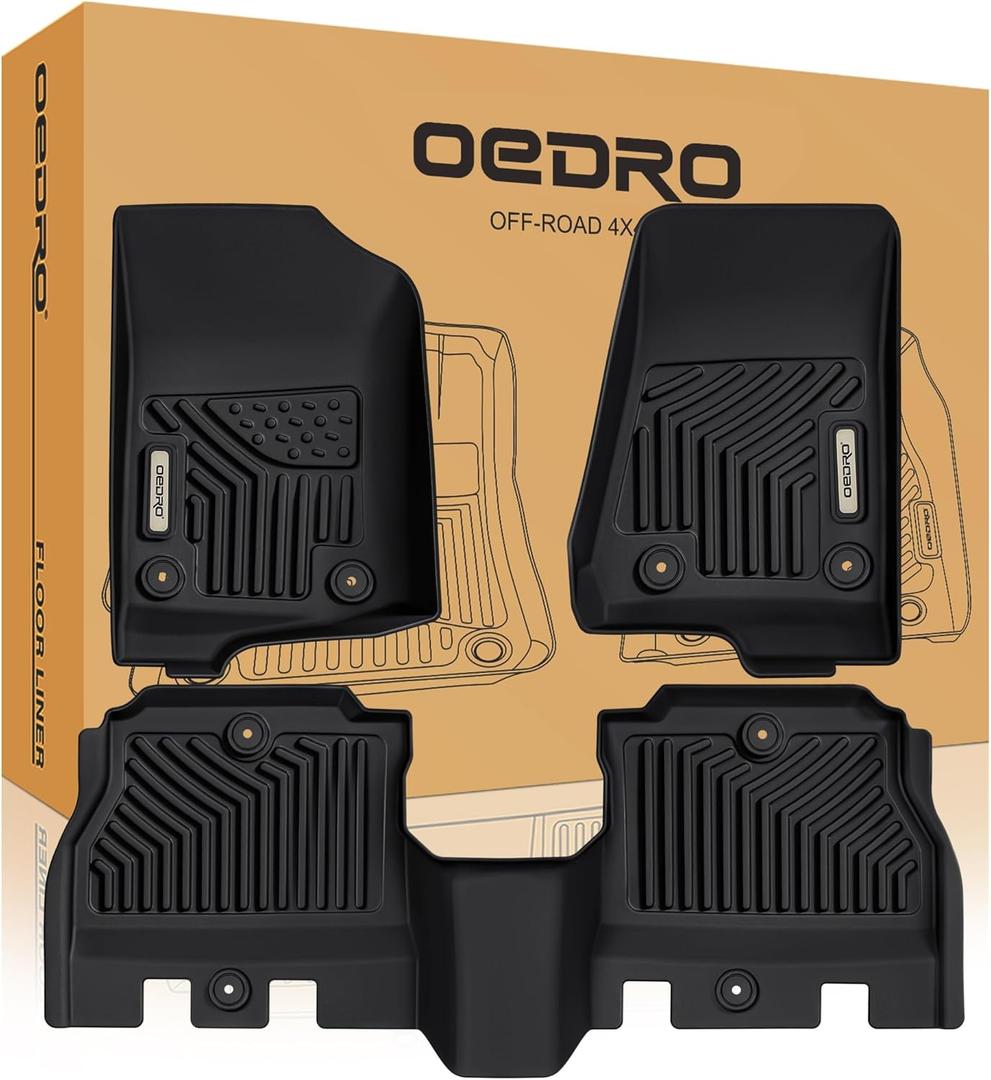 OEDRO Floor Mats Fit for 2018-2024 Jeep Wrangler JL Unlimited 4-Door, Unique Black TPE All-Weather Guard Wrangler JL Floor Liners
