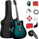 Vangoa Acoustic Electric Guitar Bundle for Beginner Teen Adult Full Size Cutaway Acoustic Guitar Starter Kit Set with Built-in Pickups Bag Tuner Strap Capo Picks Cable, Glossy Green